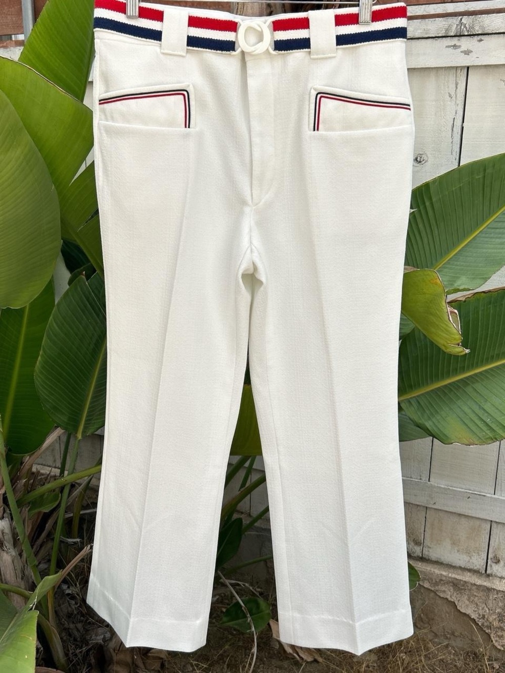 Vintage 70s The Knack White Leisure Pants Belted Disco USA 34x27